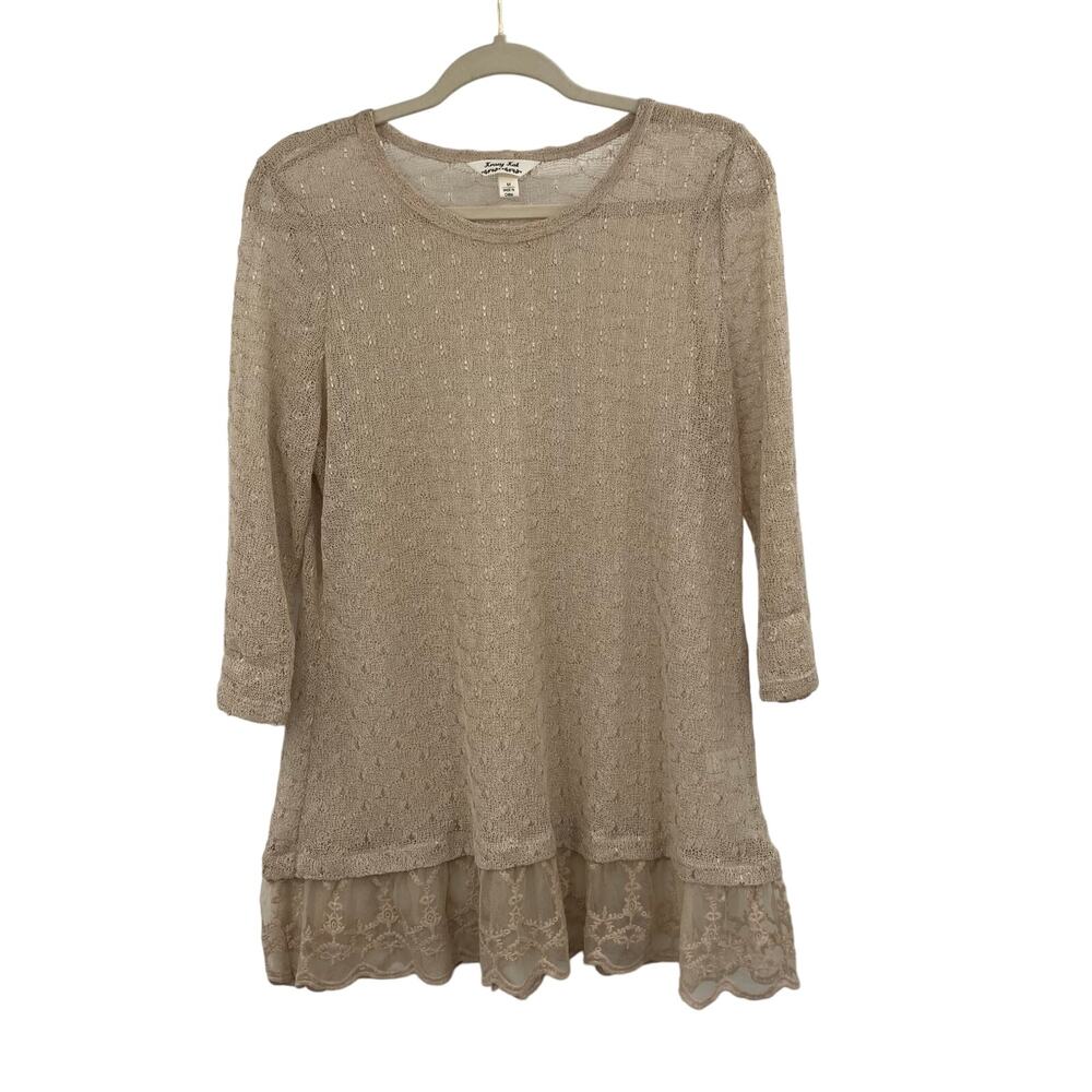 Krazy Kat Medh Lace Oatmeal Cream 3/4 Sleeve Top Women’s Medium Stretch Sheer